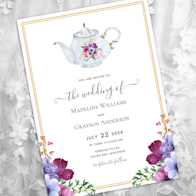 Convite Vintage Tea Party Theme Wedding (Criador carregado)