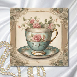 Convite Vintage TeaCup - Chá de panela Floral Partido Tea