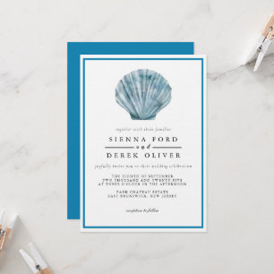Convite Vintage Teal Blue Solteiro Seashell Casamento