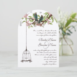 Convite Vintage Teal Love Birdcage & Pink Blooms