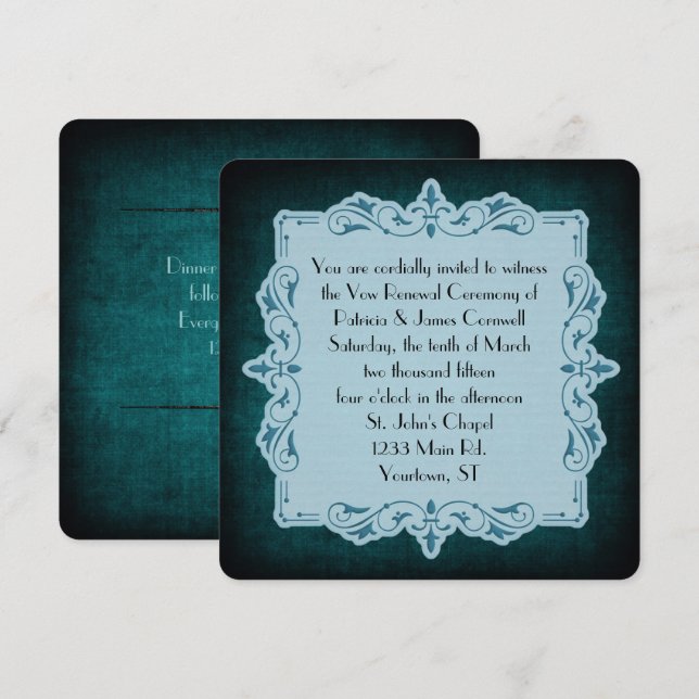 Convite Vintage Teal Vow Renewal (Frente/Verso)