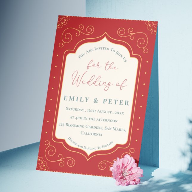 Convite Vintage Terracotta Ouro Frame Border Casamento (Vintage Terracotta Golden Frame Border Wedding Invitation)