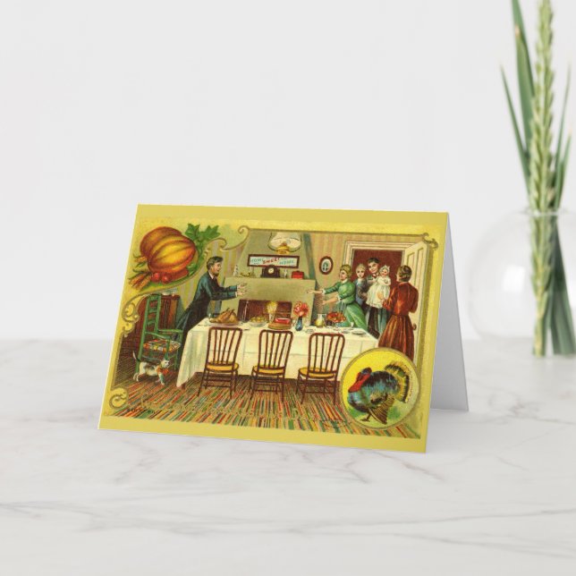 Convite Vintage Thanksgiving Dinner Invitation/Card (Frente)