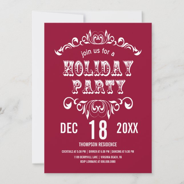 Convite Vintage Theater Bill Holiday Party (Frente)