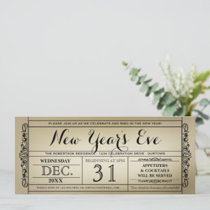 Convite Vintage Ticket de Ano Novo