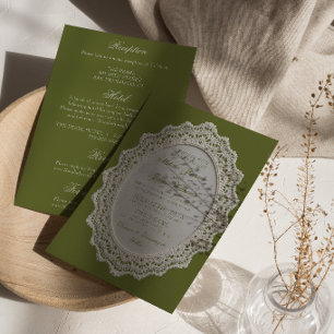 Convite Vintage Toalha de Renda Verde Oliva Casamento Tudo