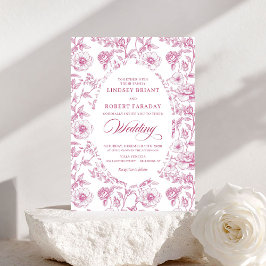 Convite Vintage Toile de Jouy Roses Pink Wedding Invite