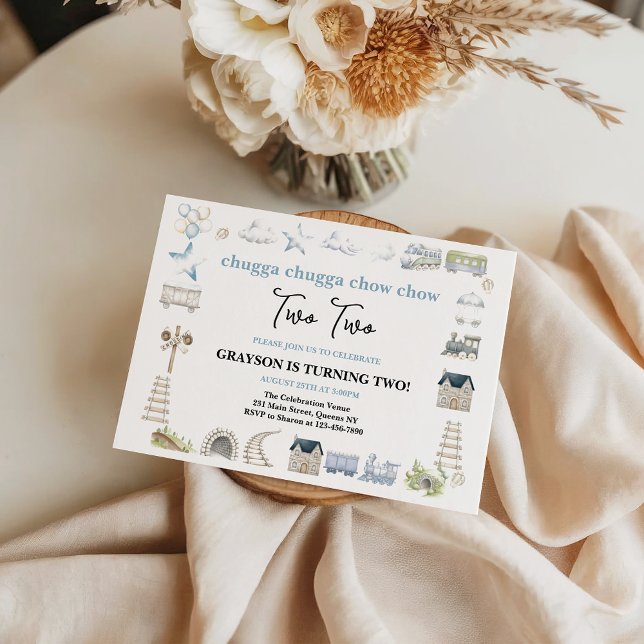 Convite Vintage Train 2nd Birthday – Choo Choo Party (Vintage Train 2nd Birthday – Choo Choo Party Invitation)