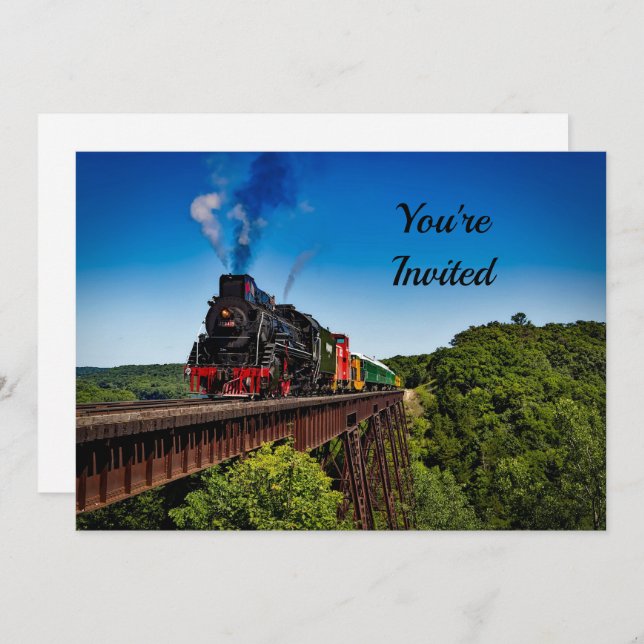 Convite Vintage Train Bridge Photo Birthday (Frente/Verso)