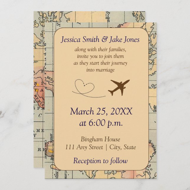 Convite Vintage, Travel Themed Wedding Invite (Frente/Verso)