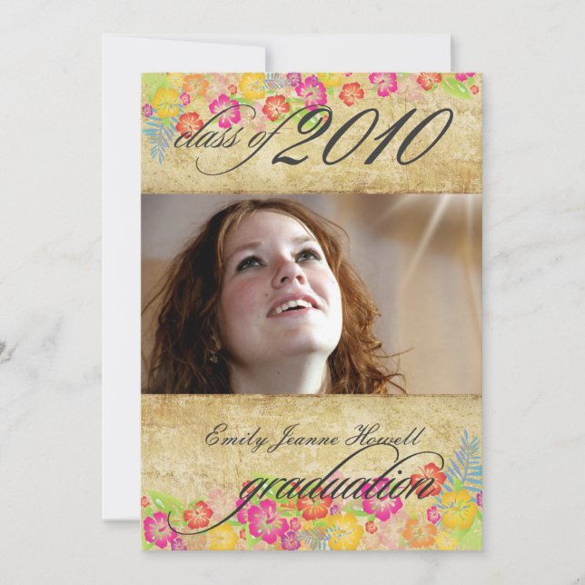 Convite Vintage Tropical Flores Graduação (Frente)