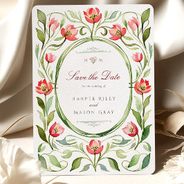 Convite Vintage Tulips Save the Date Card
