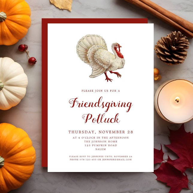 Convite Vintage Turkey Friendship Potluck (Vintage Turkey Friendsgiving Potluck Invitation)
