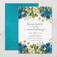 Vintage Turquesa e Dourado Shabby Quinceañera