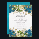 Convite Vintage Turquoise e Dourada Shabby Bat Mitzvah<br><div class="desc">Turquesa - as flores chocas e douradas shabby-chic bat mitzvah convidam com sotaques de marfim branco e elegante tipografia de caligrafia.</div>