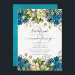 Convite Vintage Turquoise e Dourada Shabby Bat Mitzvah<br><div class="desc">Turquesa - as flores chocas e douradas shabby-chic bat mitzvah convidam com sotaques de marfim branco e elegante tipografia de caligrafia.</div>