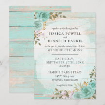 Vintage Turquoise Rustic Wood Floral Rosas Casamen