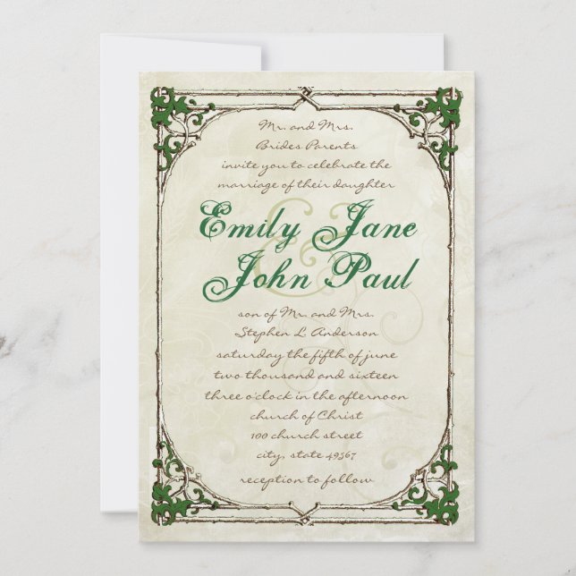 Convite Vintage Twig Ivy Frame Weditation (Frente)