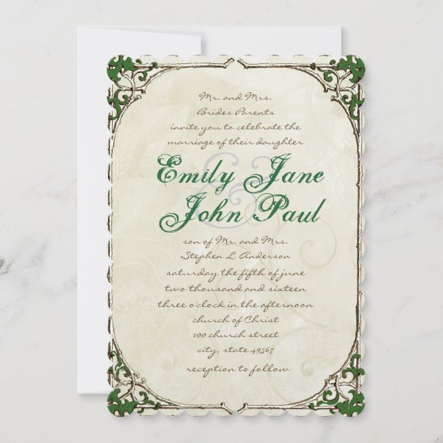 Convite Vintage Twig Ivy Frame Weditation (Frente)