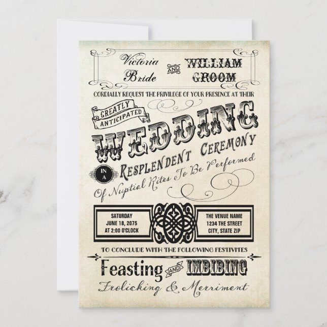 Convite Vintage Typografia Wedding (Frente)