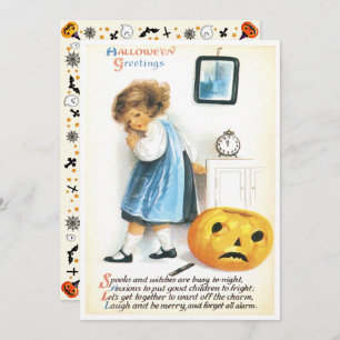 Convite Vintage Uma Garotinha Feliz E Pumpkin Triste