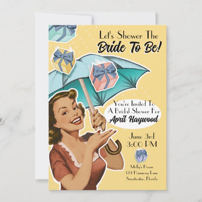 Convite Vintage Umbrella Style Party Invite-Yellow (Frente)