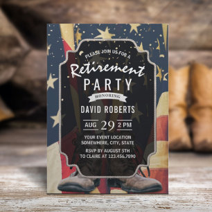 Convite Vintage USA Flag Old Work Boot Party (Partido da R