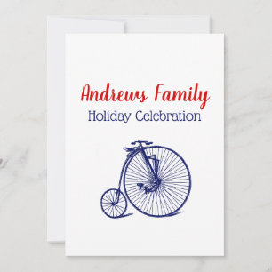 Convite Vintage Velocipede Penny Farthing Bicicleta Blu