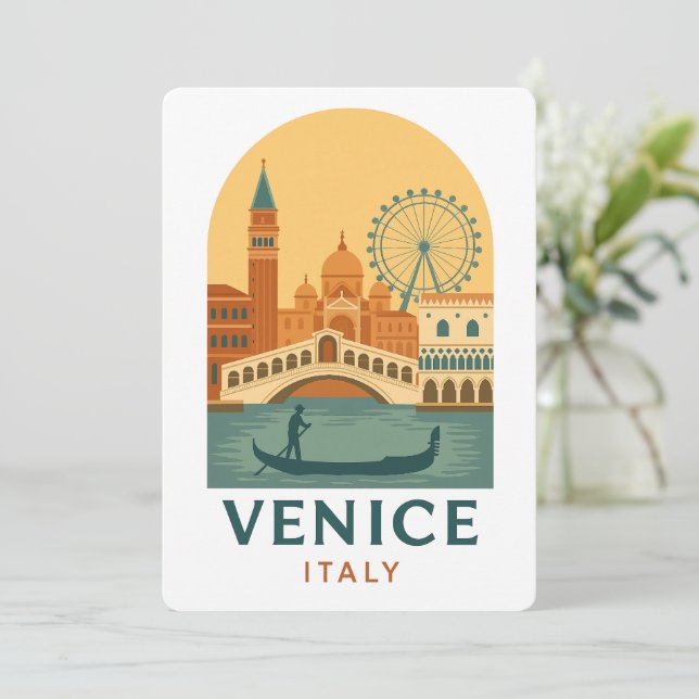Convite Vintage Venice Italy Illustration Invitation  (Em pé/Frente)