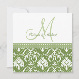 Convite Vintage verde-oliva e branco com monograma