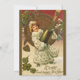 Convite Vintage Véspera de ano novo Vitoriana Anjo