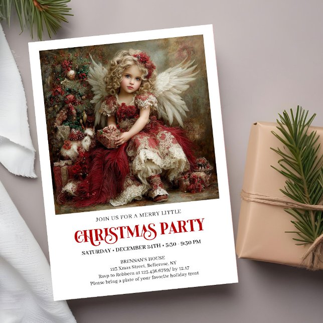 Convite Vintage Victorian Angel Burgundy Christmas Party   (Vintage Victorian Angel Burgundy Gold Christmas Party Invite)