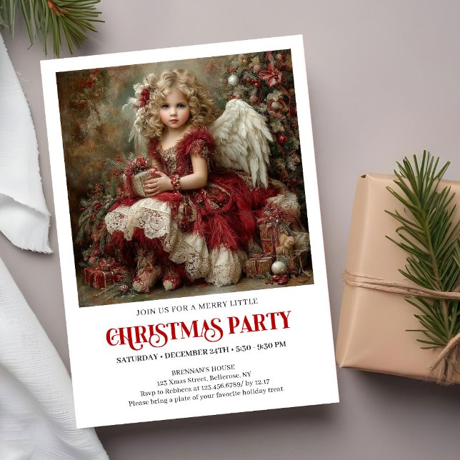 Convite Vintage Victorian Angel Burgundy Gold Christmas  (Vintage Victorian Angel Burgundy Gold Christmas Party Invite)