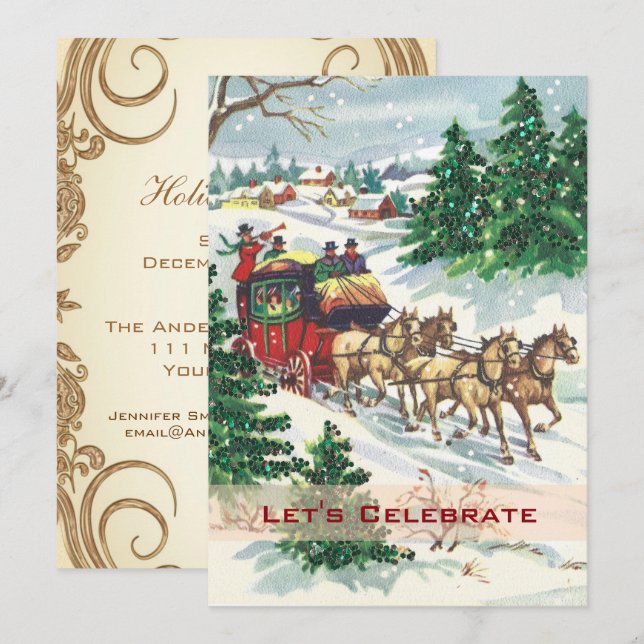 Convite Vintage Victorian Holiday Retro Christmas Party (Frente/Verso)