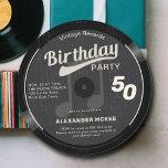 Convite Vintage Vinyl Record Black White 70s 50th Birthday<br><div class="desc">Um elegante modelo de convite de aniversário musical, divertido, com a forma de um registro vinílico com notas musicais, que apresenta um fundo preto e cinza texturizado e o título "Festa de aniversário" em ranhura, letra de estilo 70. Você pode editar totalmente este modelo. Um convite de aniversário perfeito para...</div>