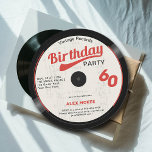 Convite Vintage Vinyl Record Black White Red 60th Birthday<br><div class="desc">Um elegante modelo de 60º convite de aniversário com temas musicais, divertido, em forma de um registro vinílico com notas musicais, que apresenta um fundo preto e cinza texturizado e o título "Festa de aniversário" em ranhura, letra de estilo 70s. Você pode editar totalmente este modelo. Um convite de aniversário...</div>