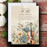Convite Vintage Violin Dusty Blue Flowers aniversário de 4<br><div class="desc">Convite de festas elegante e vintage para mulheres desenhadas com um violino sentado entre flores poeirentas, azuis e creme e verde. Personalize acrescentando o nome da convidada de honra, sua idade e suas informações de partido. Entre em contato conosco para obter ajuda com a personalização ou para solicitar produtos correspondentes....</div>