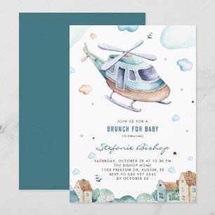 Convite Vintage Watercolor Helicopter Chá de fraldas Brunc