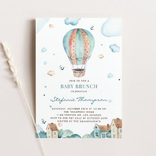 Convite Vintage Watercolor Hot Air Balloon Boy Brunch