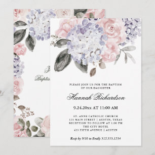 Convite Vintage Watercolor Hydrangeas Batismo