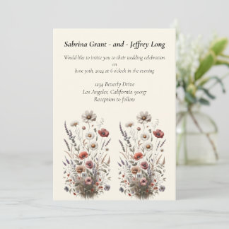 Convite Vintage Watercolor Wildflower Wedding