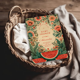 Convite Vintage Watermelon Garden Botanical Baby Shower