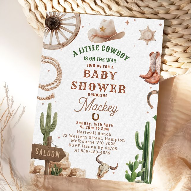 Convite Vintage Western Cowboy Baby shower Invitation  (Criador carregado)