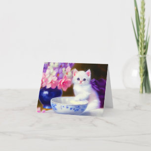 Convite Vintage White Kitten com Fita Roxa
