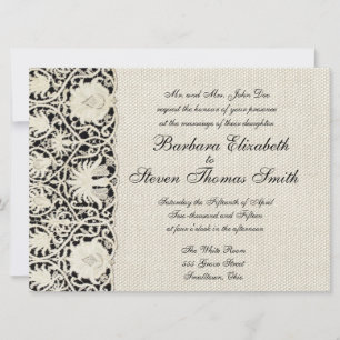 Convite Vintage White Lace e Linen