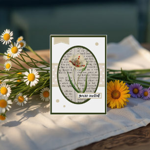 Convite Vintage White Poppy Detalhes do Aniversário do Ver