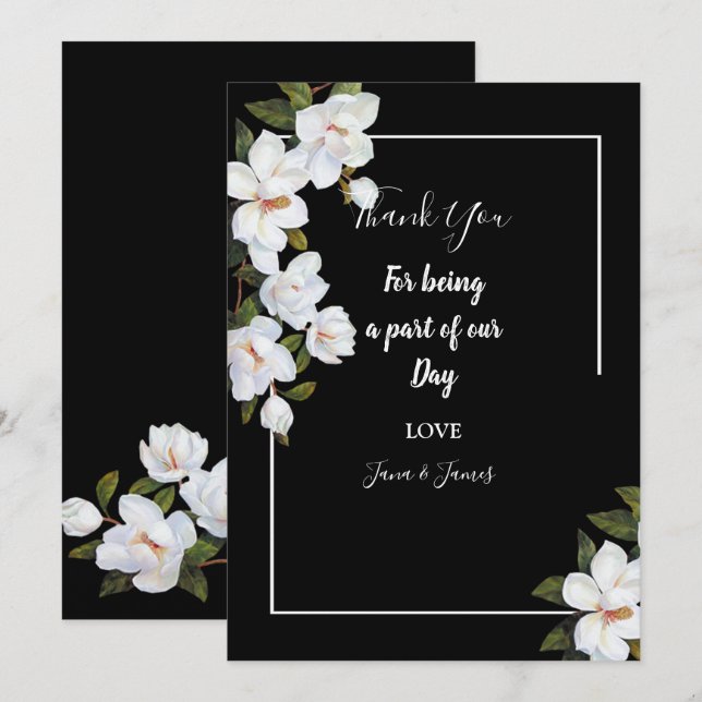 Convite Vintage White Rose obrigado (Frente/Verso)