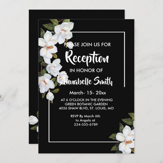Convite Vintage White Rose Reception (Frente/Verso)