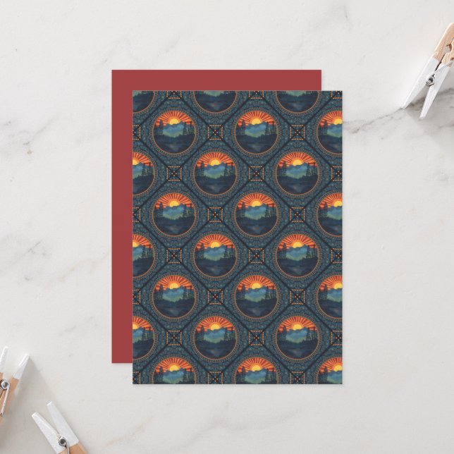 Convite Vintage Wilderness Sunset Mandala (Frente/Verso In Situ)