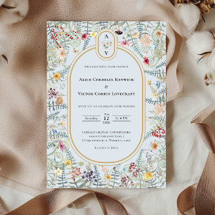 Convite Vintage Wildflower Dusty Blue Wedch Monograma